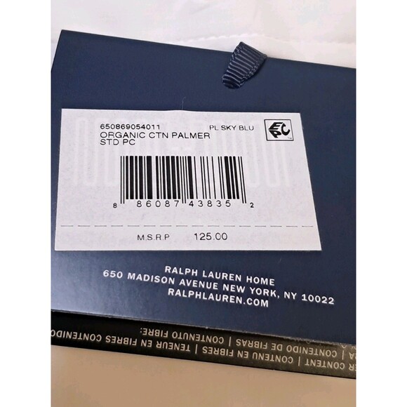 NEW Ralph Lauren Palmer Percale Org Cotton 2 Standard Pillowcases White Sky Blue - Picture 10 of 10